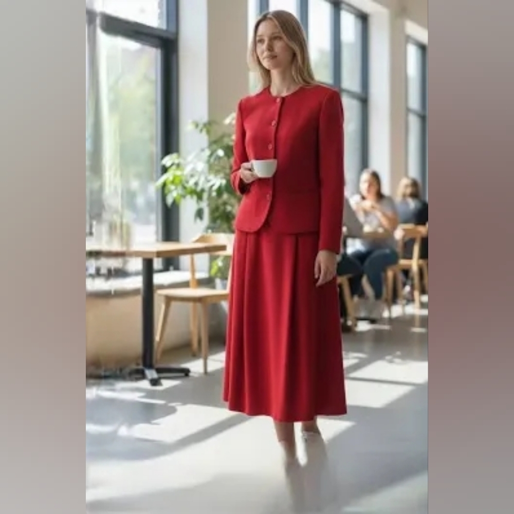 $4,700 CHRISTIAN DIOR RED ELEGANT WOOL JACKET MIDI SKIRY SUIT SIZE US 14